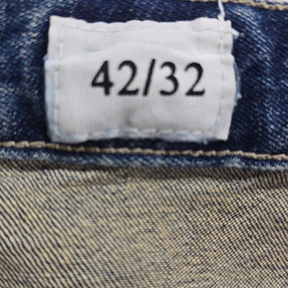 Smoke Rise Distressed Moto Jeans Mens 42x32 Blue Splatter Ripped Streetwear Y2K - Picture 6 of 11